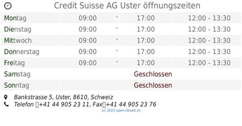 Credit Suisse Öffnungszeiten in Glarus, Bankstrasse 22